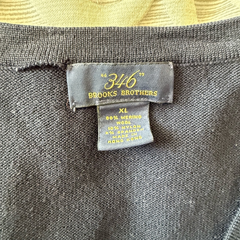 Brooks Brothers Grey V-Neck Merino Wool Sweater with Yellow Tag